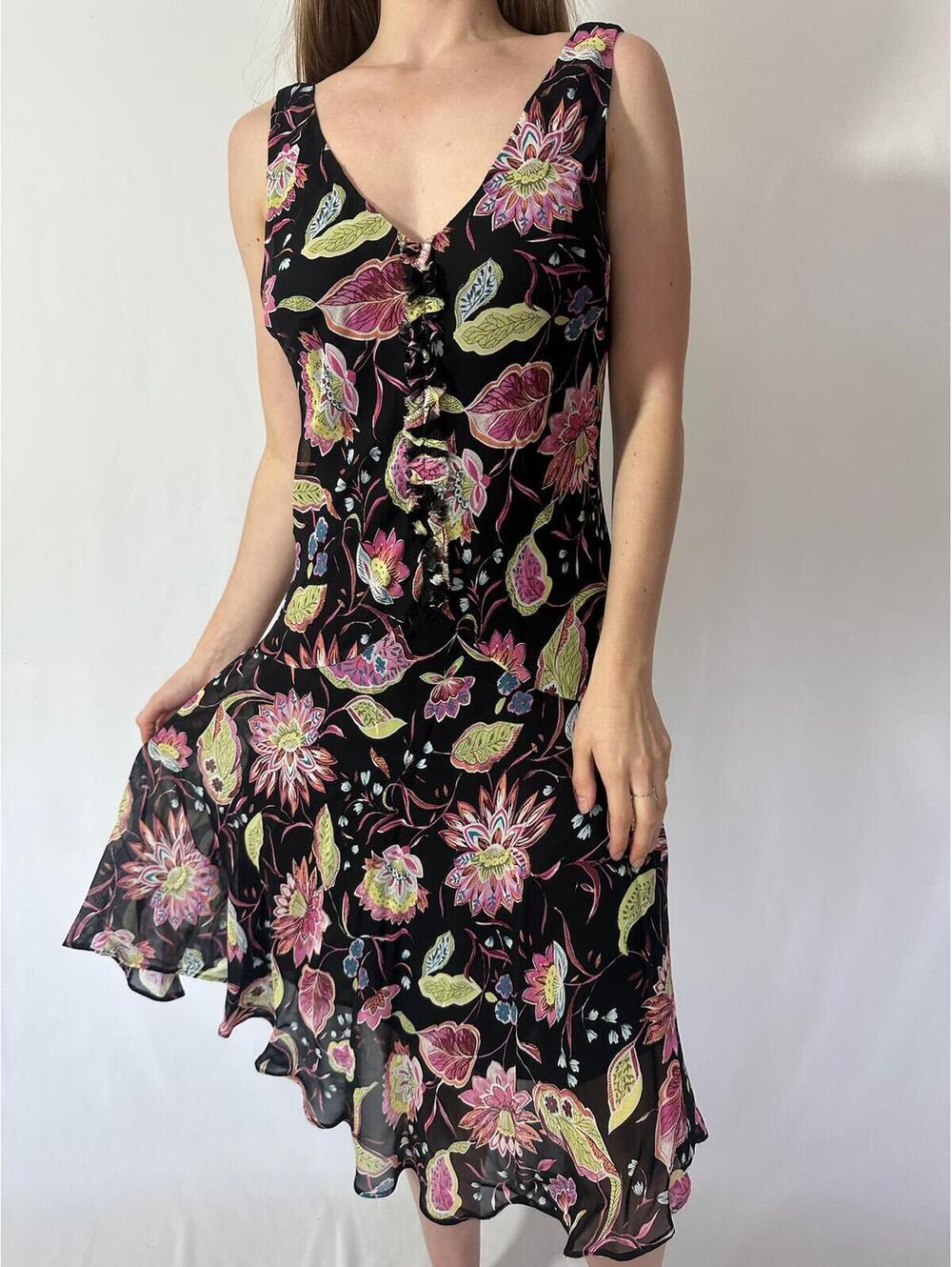 Y2K Black Floral Lily Pad Midi Fairy Dress